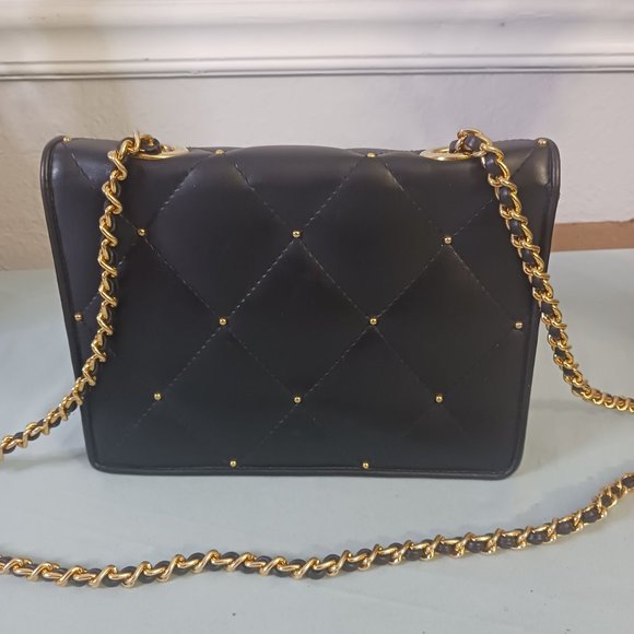 Elka Black Quilted Studded Shoulder Bag - Picture 2 of 6